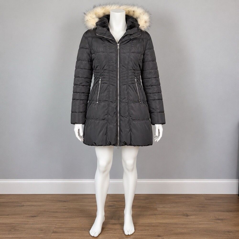 Plus Size XOXO Puffer Coat Womens 3XL Black Faux Fur Hood Long Winter Jacket